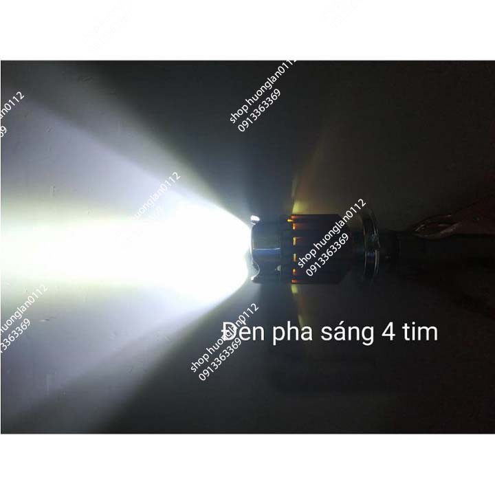Đèn pha Led xe máy 7 màu 4 tim chân H4