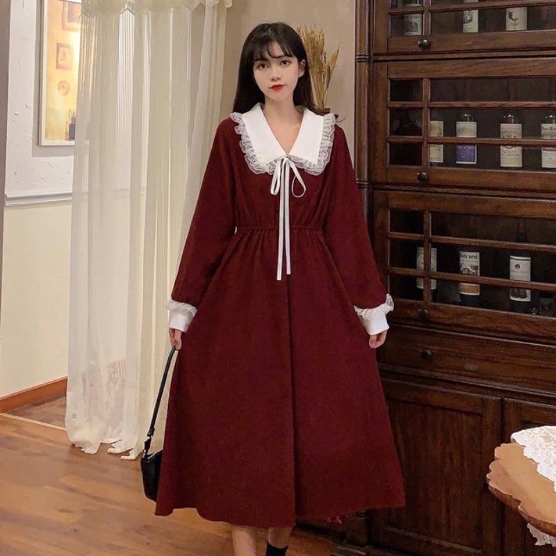 French fashion long-sleeved dress autumn gentle wind