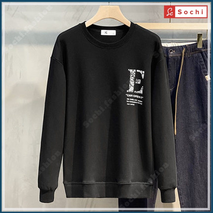 Áo thu đông Hàn Quốc, áo nam tay dài unisex nỉ mềm mịn bó sát in Chữ E mã SW.609