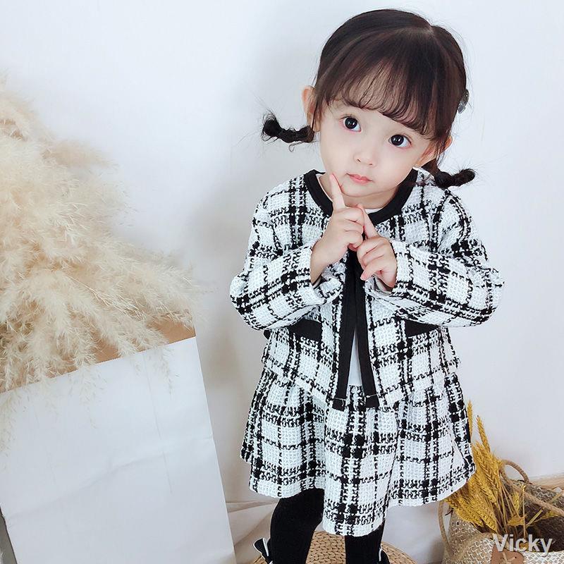 🌈Bộ hè🌈Bộ đồ cho bé gái 2020 áo khoác nhỏ thơm mới mùa thu + đầm cotton tinh khiết Váy công chúa dài tay mùa thu