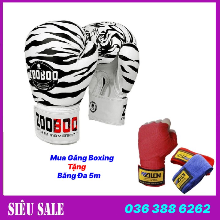 Găng tay đấm bốc bao cát quyền anh tập boxing Zooboo hổ vằn + băng cuốn boxing 1,5 M - Bảo hành 6 tháng