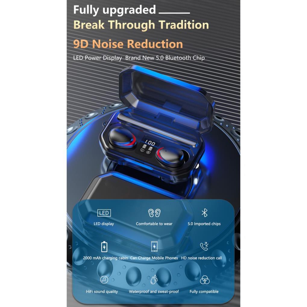 Tai nghe Bluetooth 5.1 True Wireless M15 không dây TWS kháng nước, chống mồ hôi có micro âm thanh 9D Mều shop