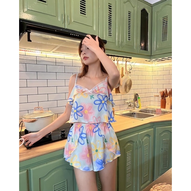 Katie set - set ngủ, bộ mặc nhà thiết kế hai dây chất liệu lụa xước