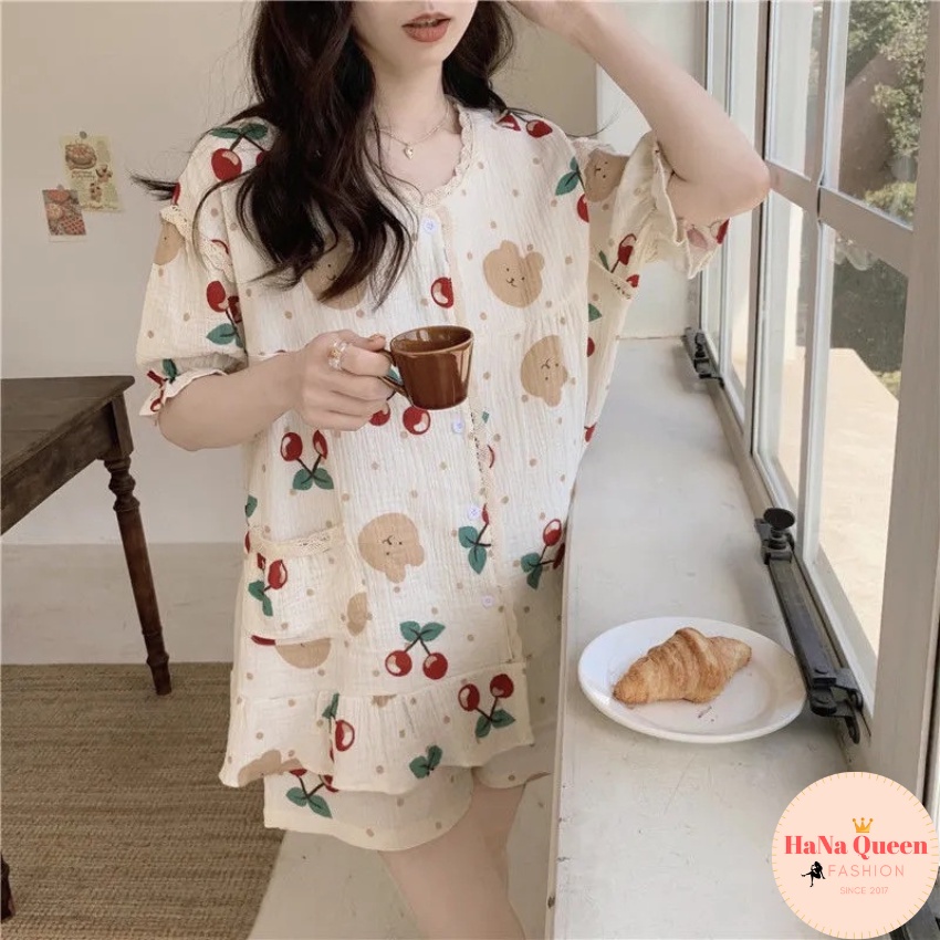 Bộ đồ pijama hoạ tiết hoa lá cực xinh