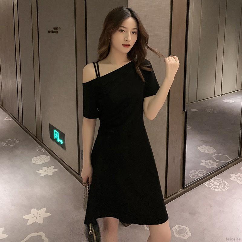 Đầm chữ A trễ vai màu trơn thời trang trẻ trung cho nữ