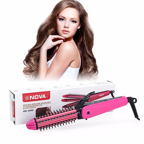 Lược điện NOVA  3in1 tạo kiểu uốn tóc, lược tròn gỡ rối chải tóc sấy phồng, cúp, xoăn mini bỏ túi đa năng