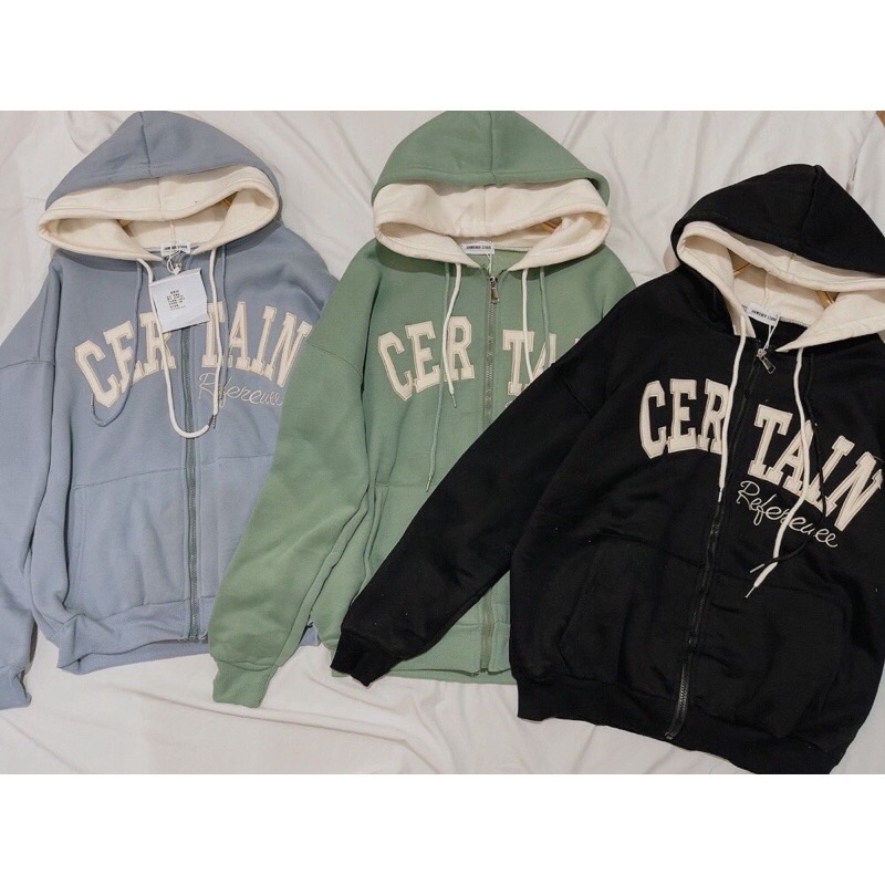 Áo khoác nỉ ngoại dây kéo phối nón 2 màu certain unisex ulzzang nam nữ