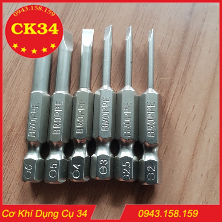 Bộ 6 mũi tô vít 2 cạnh chuôi lục giác cho khoan pin và khoan điện 50mm