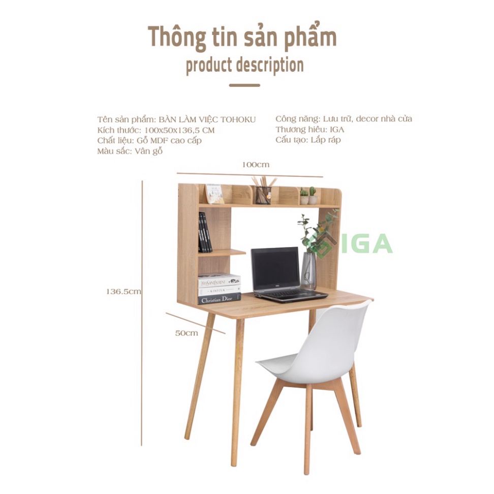 Bàn làm việc kèm kệ sách hiện đại phong cách Nordic - GP149