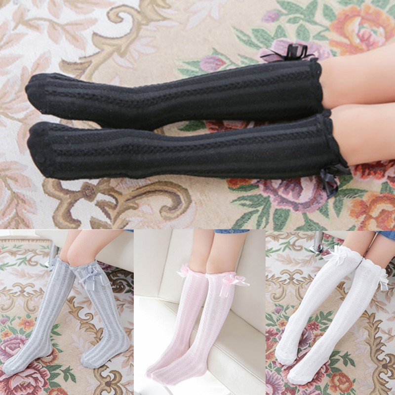 Vớ cotton phối ren thắt nơ dành cho bé gái