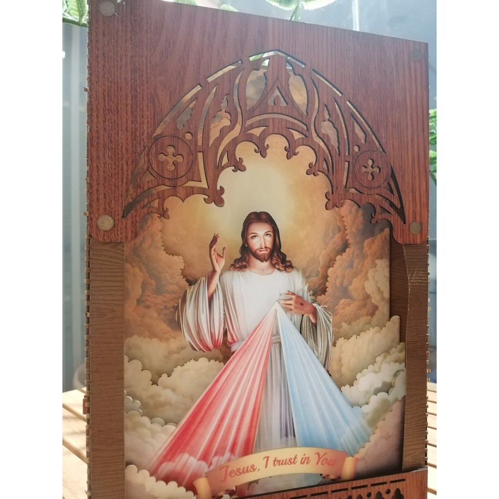 Hộp Ánh Sáng Lòng Chúa Thương Xót, Mô Hình Chúa Jesus Lightbox, Tranh 3D Công Giáo Để Bàn