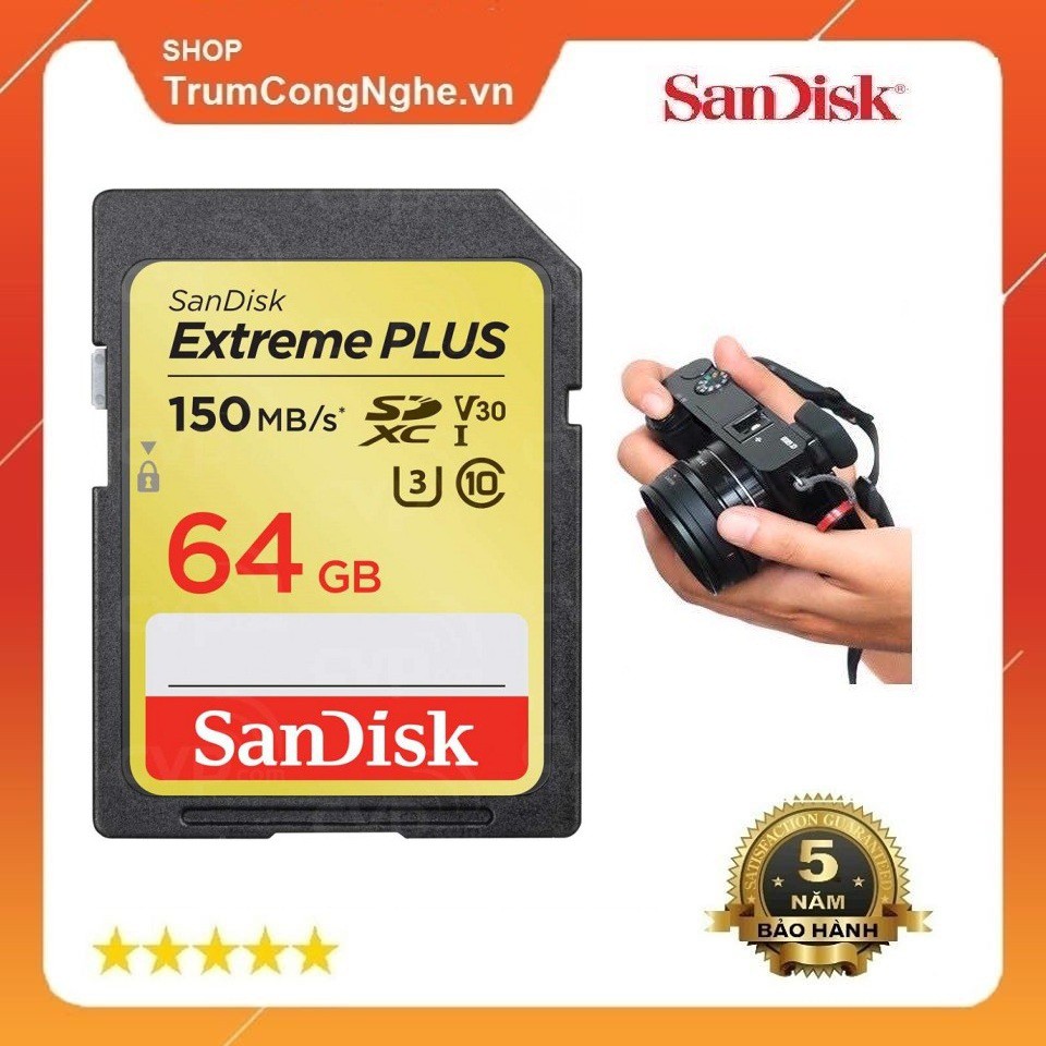 Thẻ Nhớ Máy Ảnh 64GB SDXC Sandisk Extreme Class10 U3 150MB/S Tốc độ cao