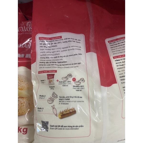 Bột trộn sẵn nhân su kem custard puratos gói 1kg