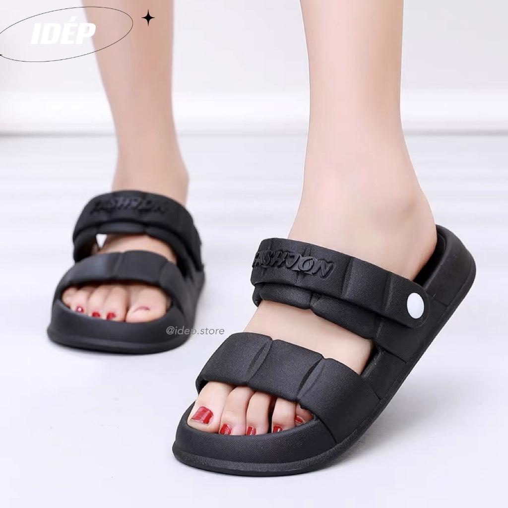 Giày sandal bánh mì 2 quai ngang mặt cười chất cao su êm chân đi mưa chống trơn iDÉP- GL069