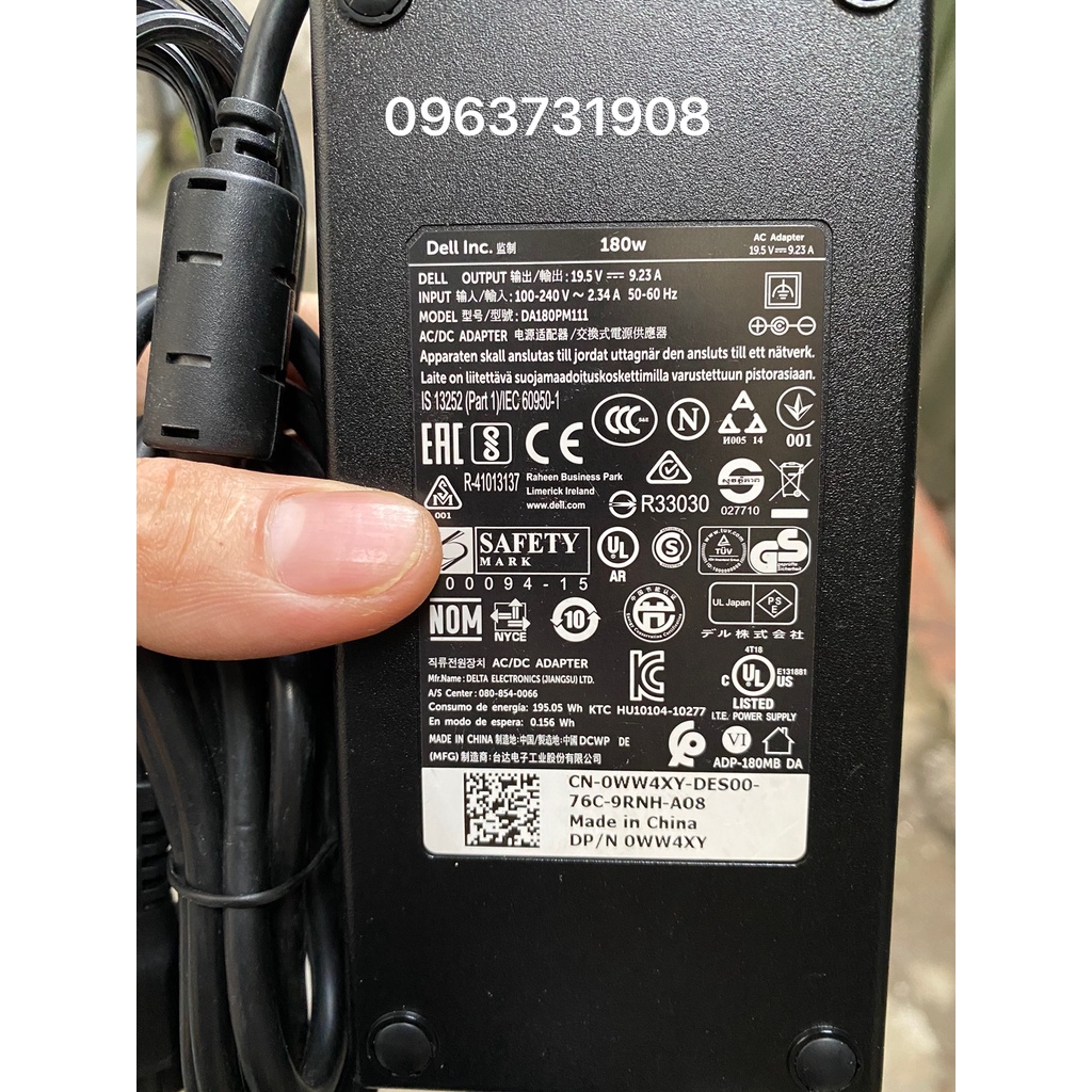 Sạc laptop Dell 180w 19.5V-9.23A Model DA180PM111 bản gốc của Dell cung cấp