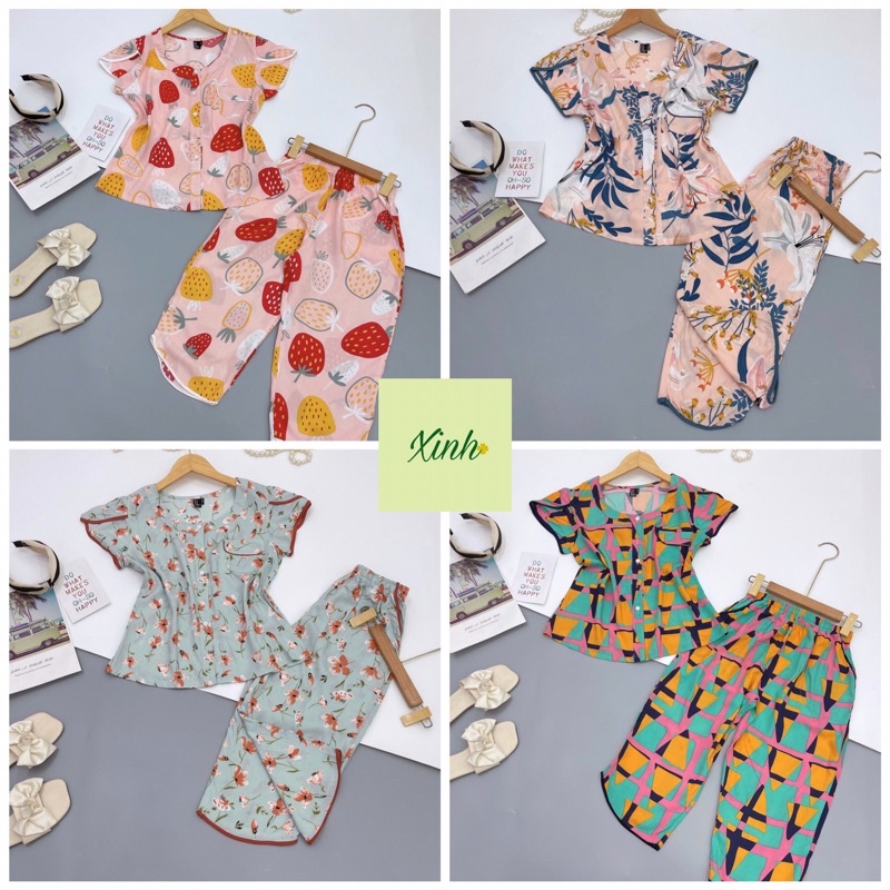 Đồ Tole Nữ, Bộ Lanh Lửng Áo Cổ Tròn Cài Nút 40-68kg VNXK F21