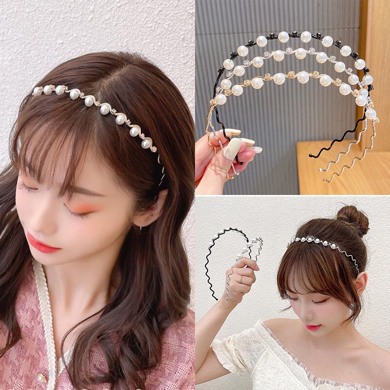 Băng Đô Cài Tóc Đính Ngọc Trai Nhân Tạo Thiết Kế Đơn Giản Thời Trang Phong Cách Hàn Quốc Cho Nữ