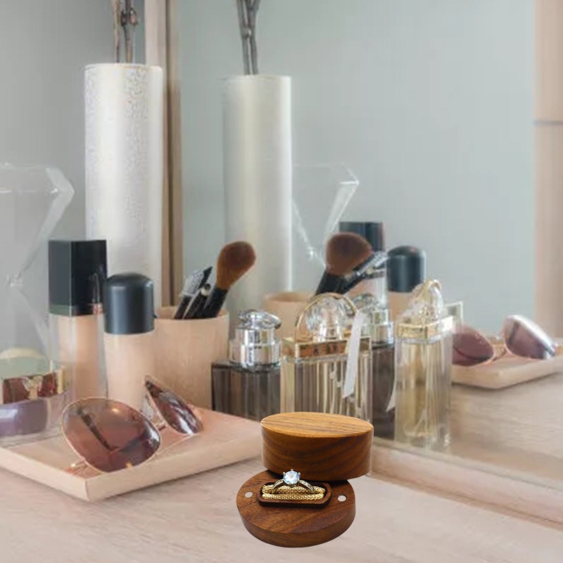 Flgo Hộp Đựng Nhẫn Đính Hôn Bằng Gỗ Óc Chó Màu Đen Hình Oval