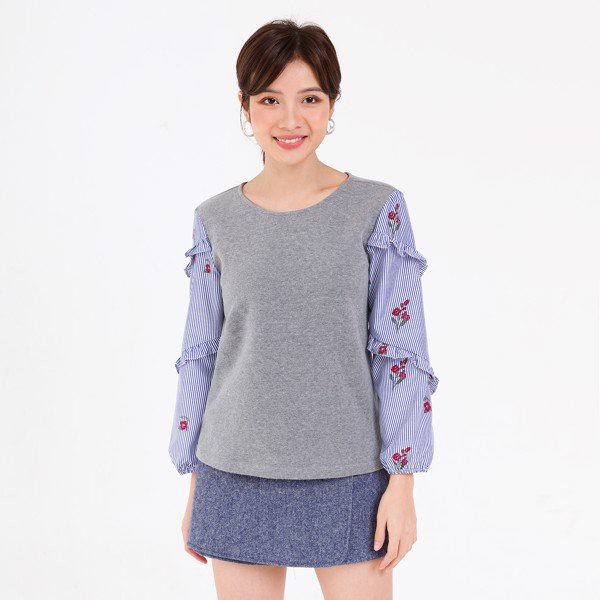 Áo nỉ chui đầu tay phối can bèo VIENTRAN V61W20T039 (Nhiều màu)