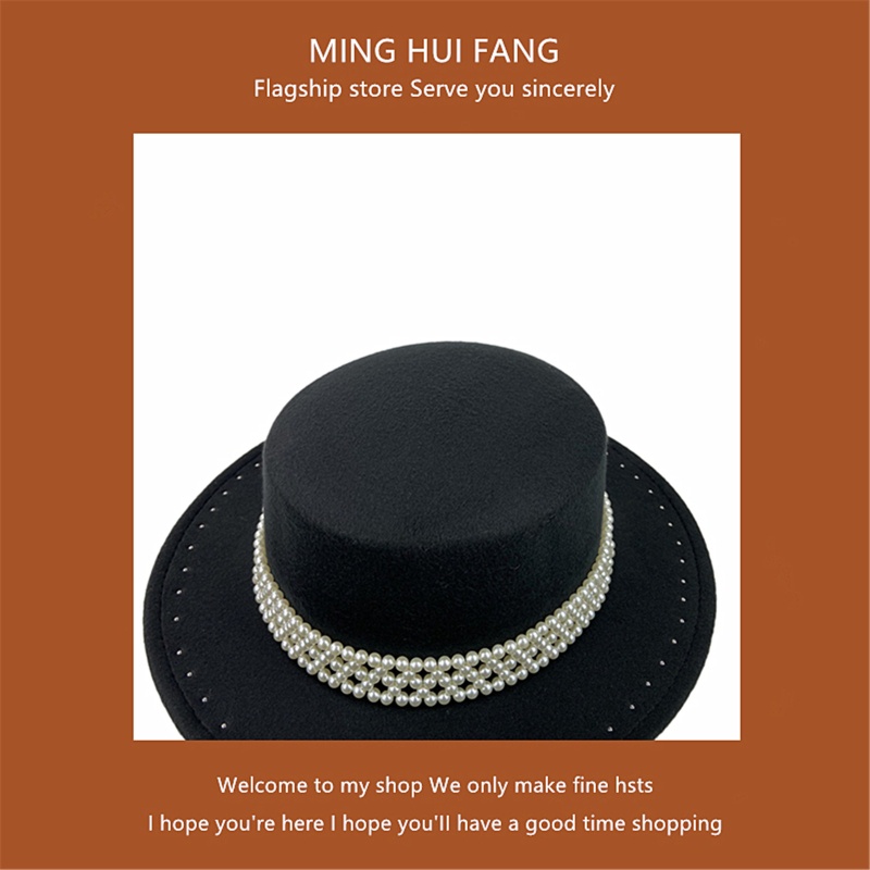 Mũ Rộng Vành Màu Đen Đính Ngọc Trai Thời Trang Anh Quốc Cho Nữ