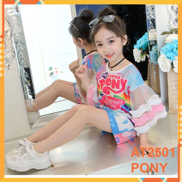 Đầm thun in nỗi 3D cho bé gái at2501 hình pony -hàng quảng châu loại 1- cao cấp