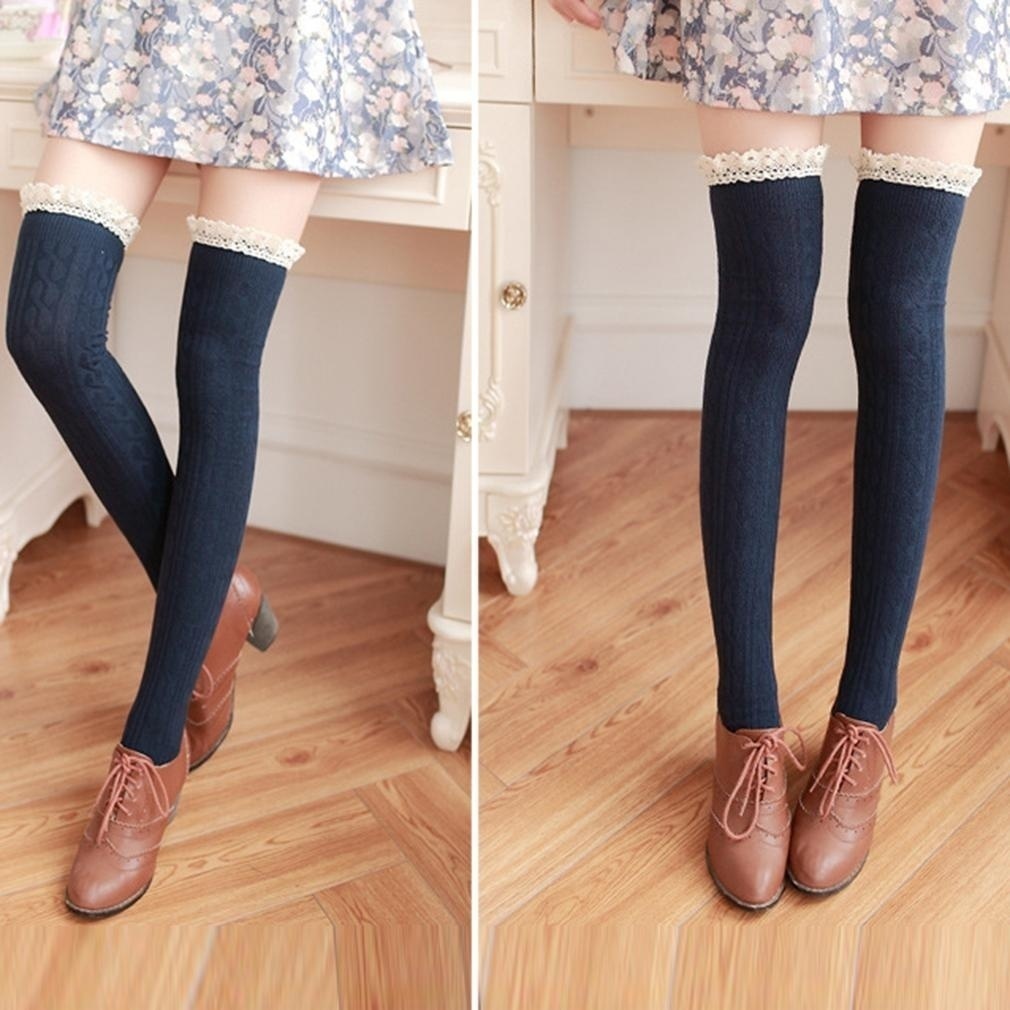 Tất Đùi Cotton Viền Ren Cho Nữ