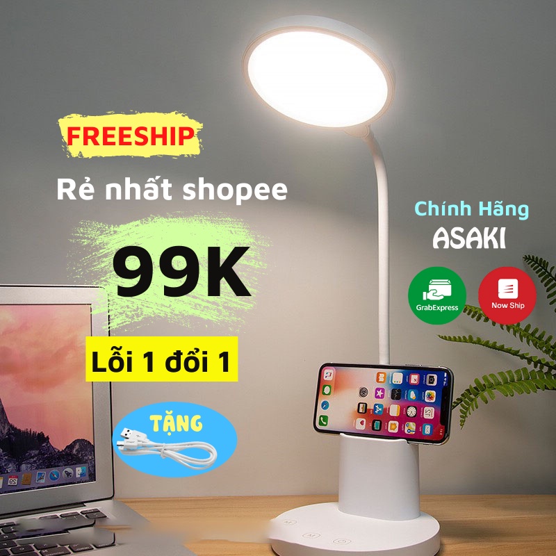Đèn Led Để Bàn, Đèn Học Chống Cận Cảm Ứng Tích Điện 3 Màu Ánh Sáng, ASAKI OFFICIAL