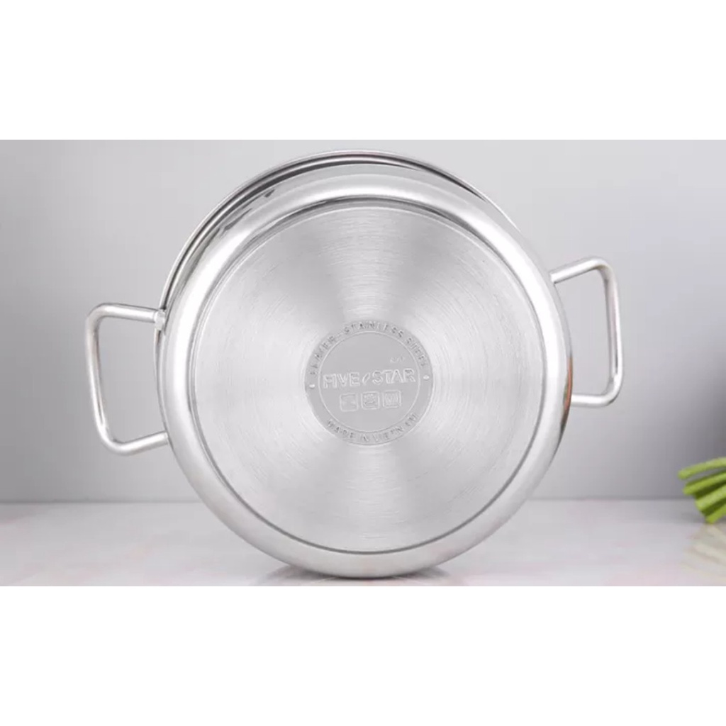 Nồi inox 430 bếp từ 3 đáy FiveStar Standard16/18/20/24cm nắp kính.tặng 5 muỗng inox