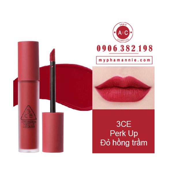 Son 3CE Soft Lip Lacquer - Perk Up (Đỏ hồng trầm)