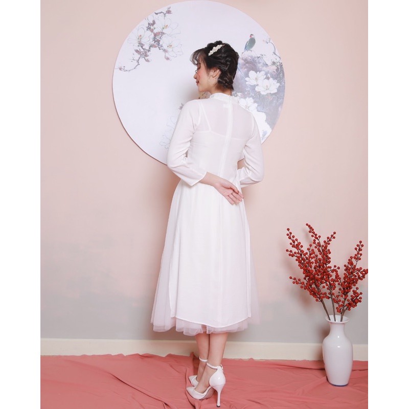 ÁO DÀI TẾT - PURITY AODAI - ÁO DÀI CÁCH TÂN TRẮNG TAY DÀI CỔ TRỤ