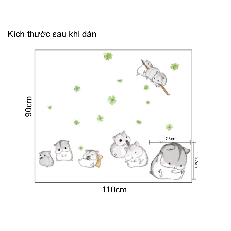 Decal dán tường trang trí - BÉ HAMSTER MŨM MĨM HAM ĂN