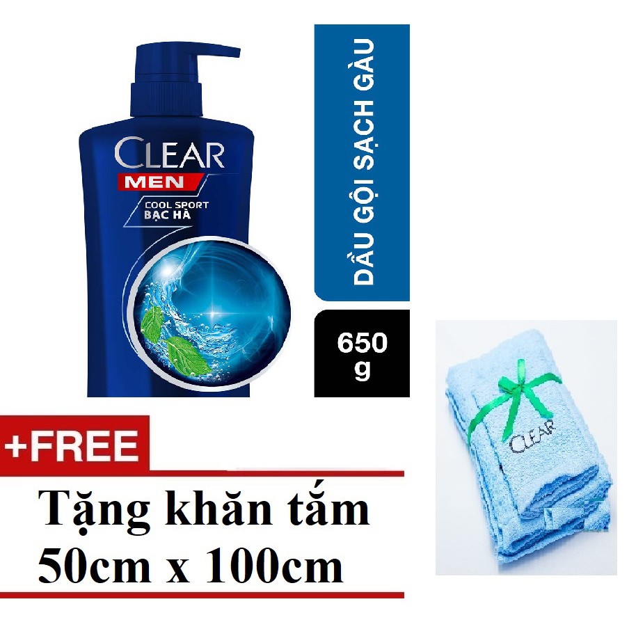 [1 tặng 1] Dầu gội Clear bạc hà 650g + Khăn 50x1m | BigBuy360 - bigbuy360.vn