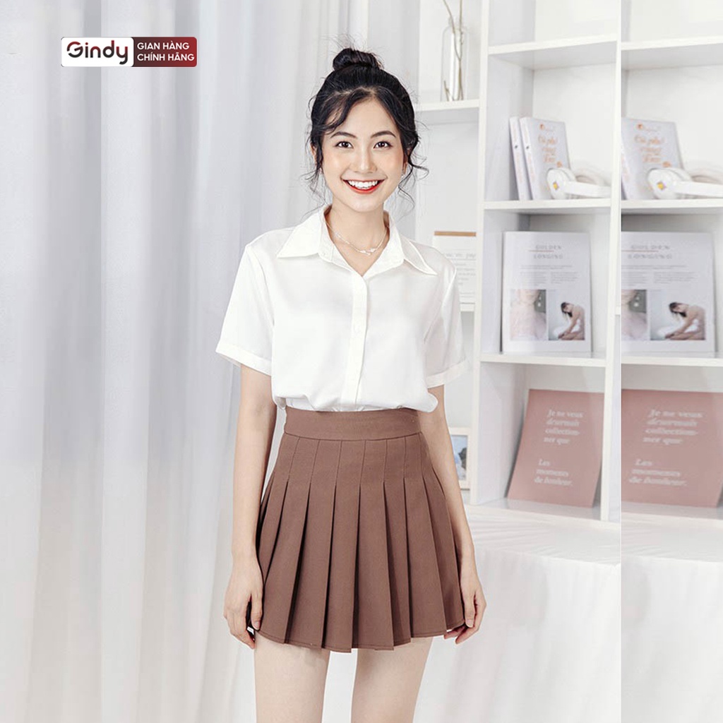 Chân váy xếp ly tennis ngắn GINDY dáng xòe lưng cao thời trang công sở, học sinh năng động V20017