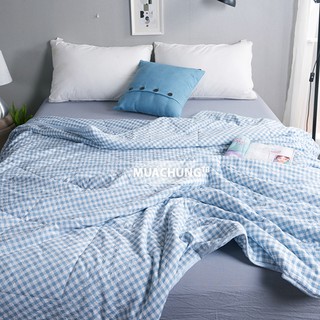 Chăn mền Muji kẻ caro trần bông mỏng, phù hợp đắp mùa thu đông loại to 2x2,3m