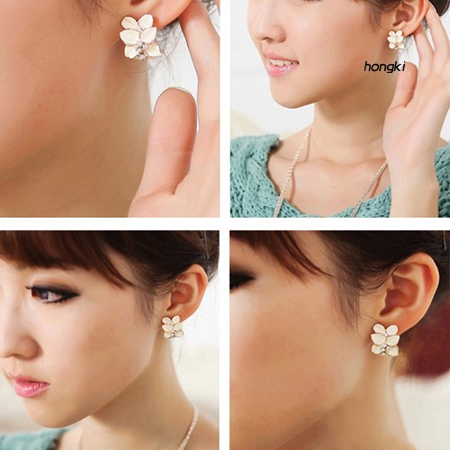 Bông Tai Hình Hoa Trắng Đính Đá Sang Trọng Cho Nữ