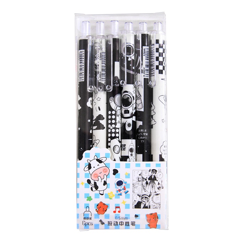Hộp 6 Bút Mực Gel Ngòi 0.5mm In Hình Động Vật Hoạt Hình Dễ Thương