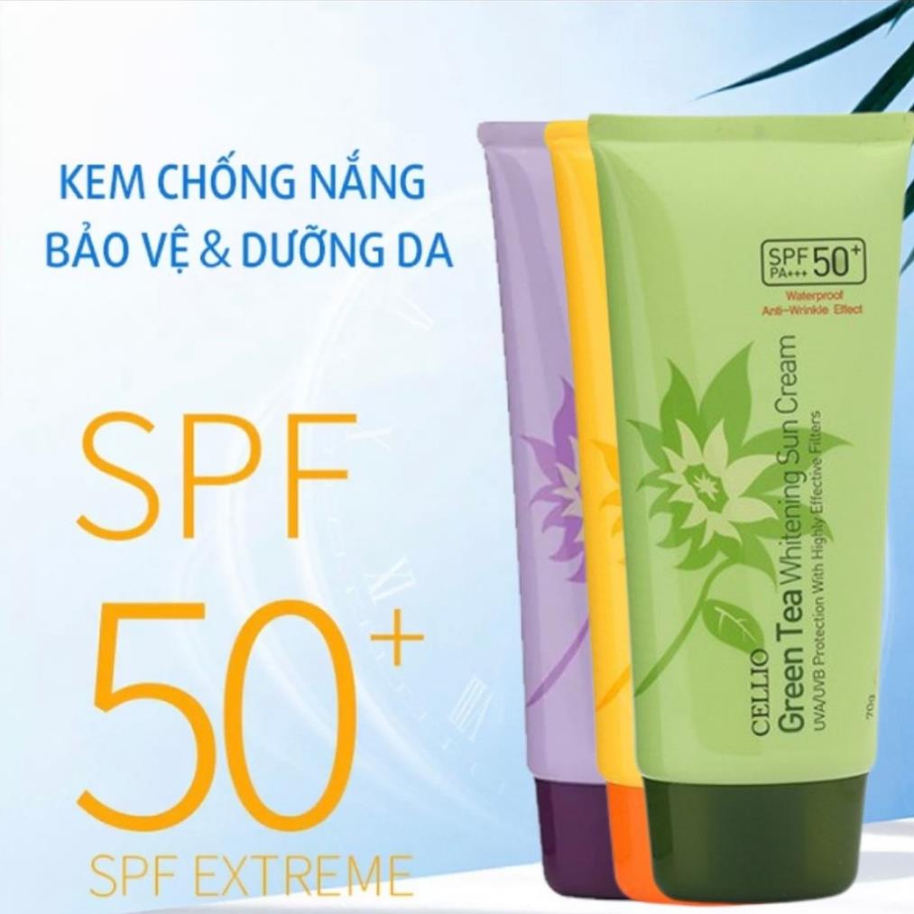 Kem chống nắng Hàn Quốc CELLIO SPF 50 PA+++ 70G . Dưỡng ẩm, trắng da, chống nước. Thành phần tự nhiên mọi loại da