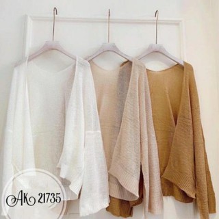 Tdqh Áo khoác len mỏng đan móc hàng quagr châu