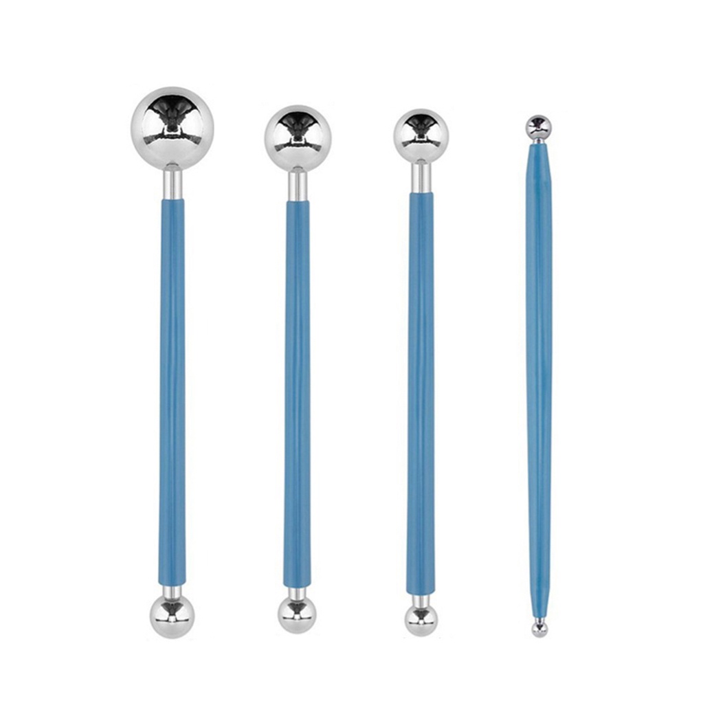 4 Dụng cụ chấm bi kim loại 2 đầu dùng để tạo hình đất sét/ gốm/ gốm sứ/ búp bê