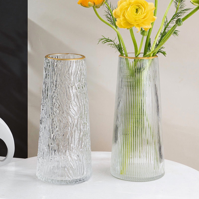 Bình hoa lọ hoa Thủy Tinh cổ Viền Vàng Đơn Giản Sáng Tạo Bình Trang Trí Phòng Khách Cắm hoa Lilydecor valentine