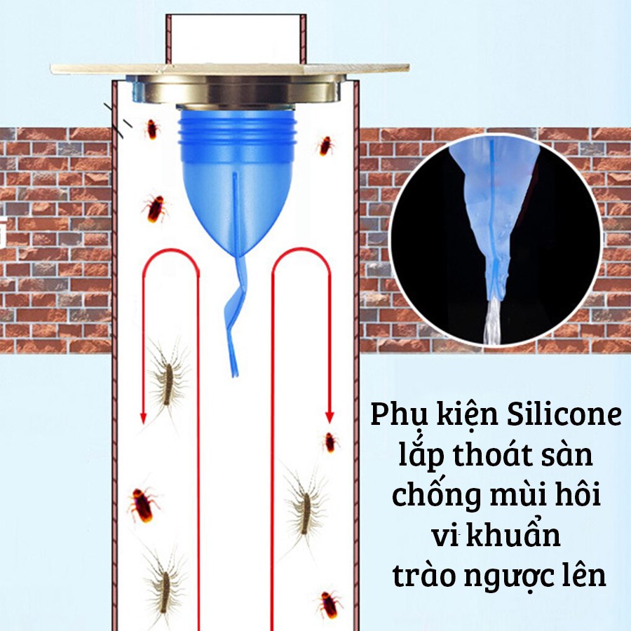 Combo 3 bộ chặn mùi nắp cống, ngăn trào ngược, ngăn côn trùng silicon nắp kim loại