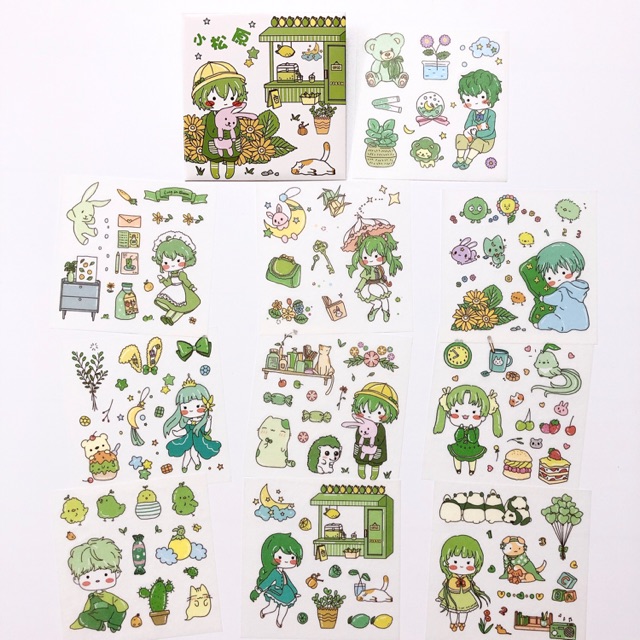 Set 10 tấm hình dán sticker trang trí xinh xắn phong cách hình vẽ hoạt hình