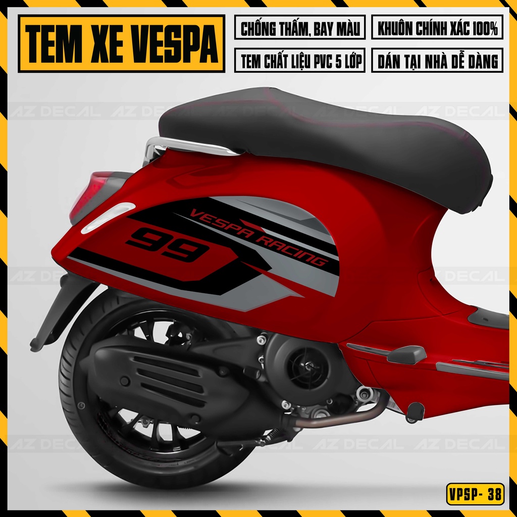 Tem Xe Vespa Mẫu Racing 99 | VPSP38 | Decal Dán Xe Sprint / Primavera Cắt Sẵn, Dễ Dán, Chống Nước