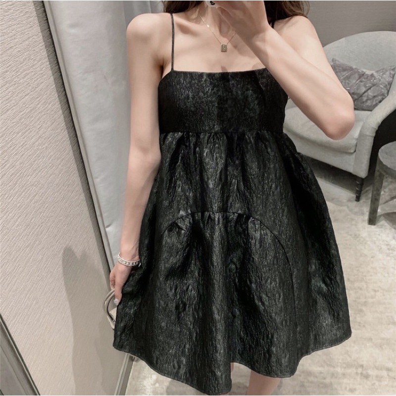 [SẴN] Đầm babydoll 2 dây gấm hoạ tiết hoa nổi hot trend Tiktok