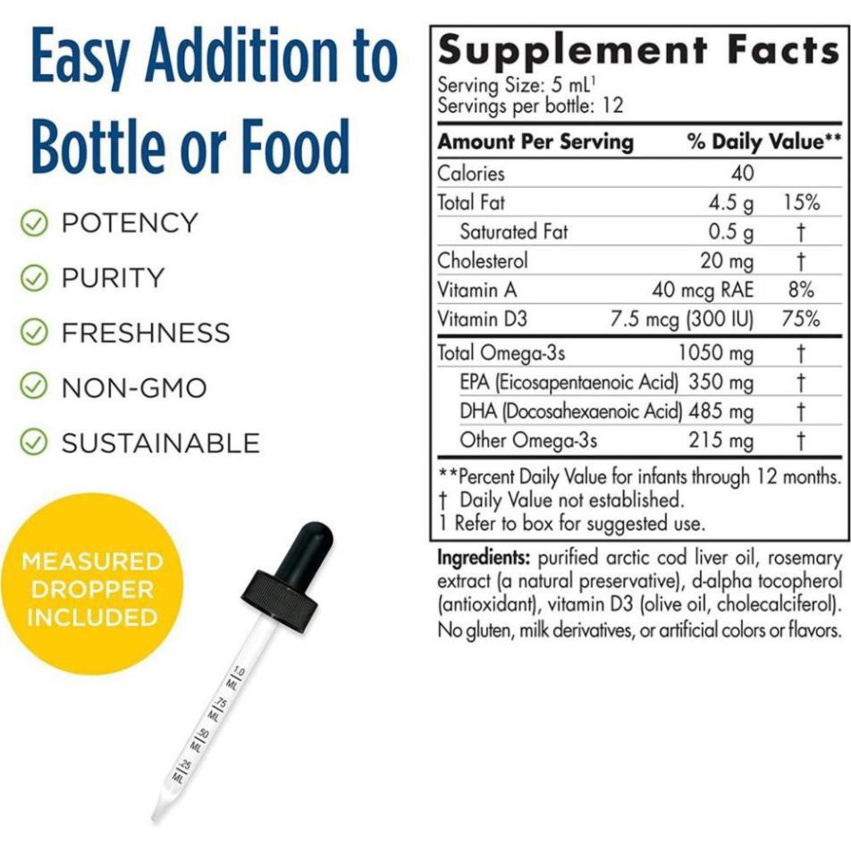 Nordic Naturals Baby’s DHA,date 2022 1050mg Omega 3.300 IU,Vitamin D3,Tốt Trí Não, Thị giác,Thông Minh, 60ml,USA