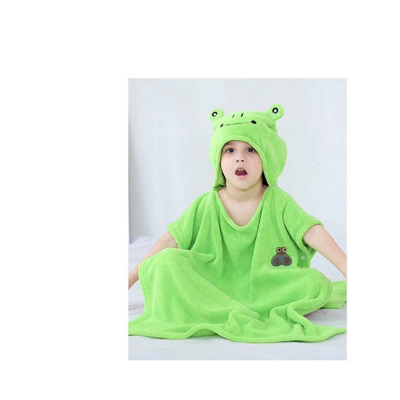 Áo Choàng Tắm Có Mũ Trùm Đầu Chất Liệu Lông Cừu San Hô Thấm Hút Tốt Họa Tiết Hoạt Hình Xinh Xắn Cho Bé