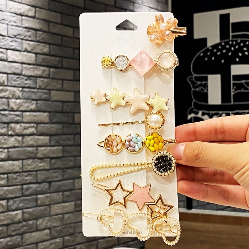 Set 8 kẹp tóc đính đá ngọc trai siêu hot phong cách Hàn Quốc