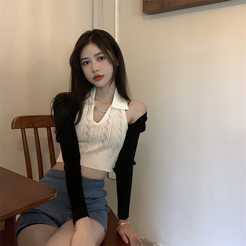 Áo hai dây ZHELIHANGFEI dệt kim dáng ngắn thời trang mùa hè cho nữ