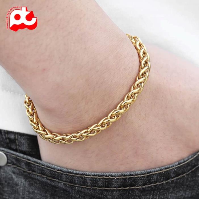 Lắc tay nam cao cấp rẻ đẹp kiểu bông dừa thời trang titan thép không gỉ PT JEWELRY màu mạ vàng PTLTNA12