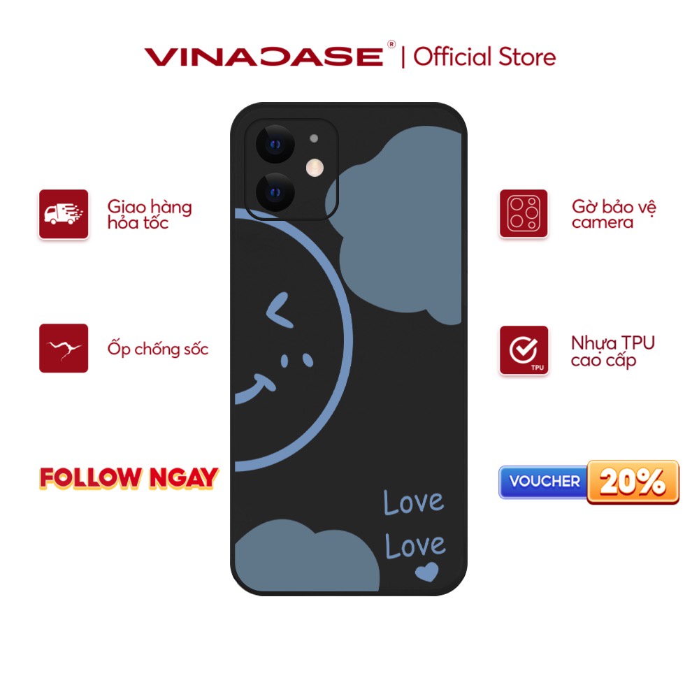 Ốp lưng Vina Case Iphone 6S/6 Plus/7G/8G/X/Xs/11/12/....dẻo cạnh vuông bảo vệ camera hình Mặt cười love